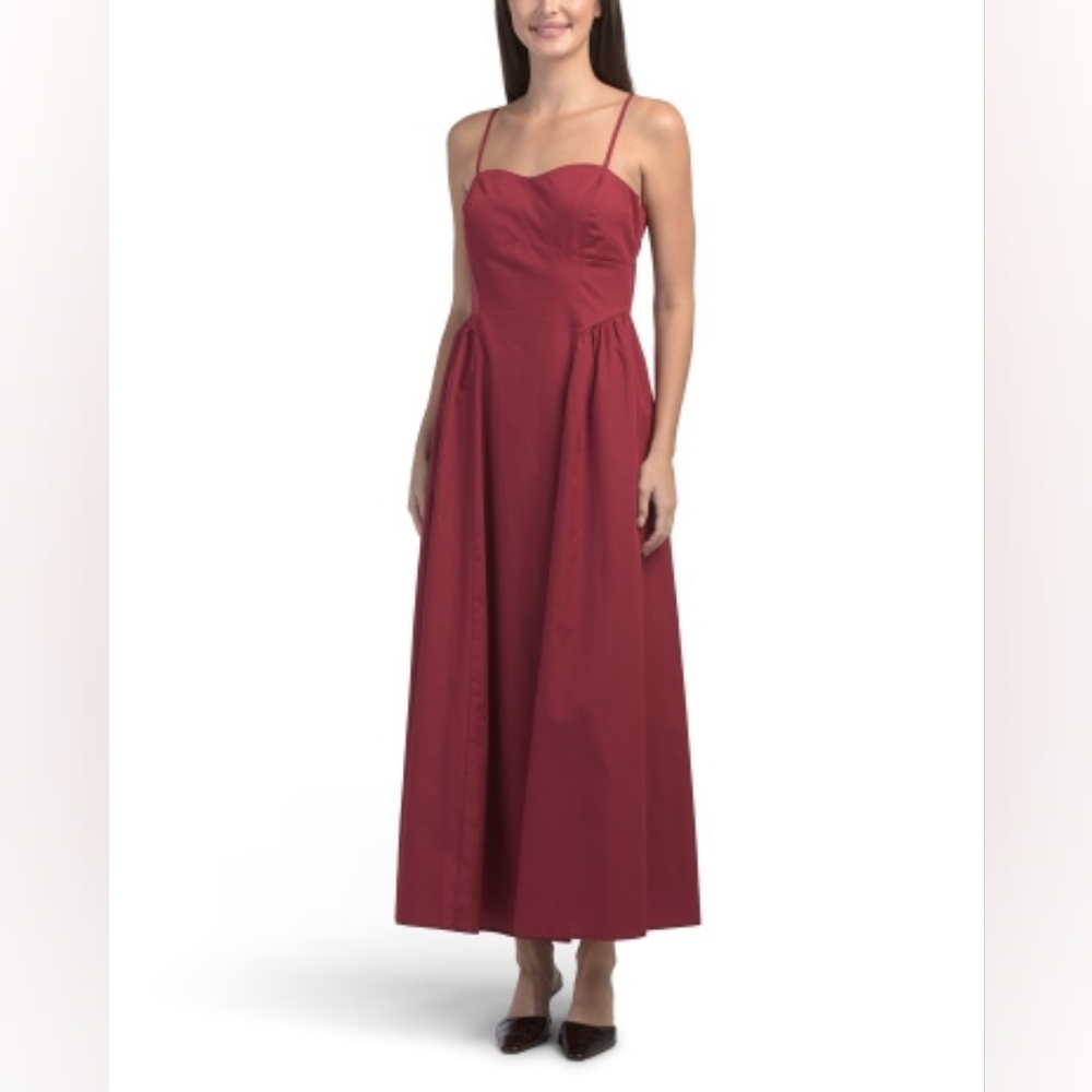 NWT- "Laundry by Shelli Segal" Cotton Red Strappy Drop Waist Maxi Dress-Size  16
